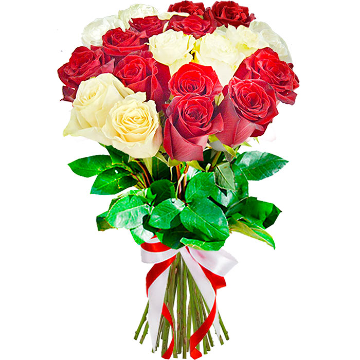 Букет из 19 белых и красных роз